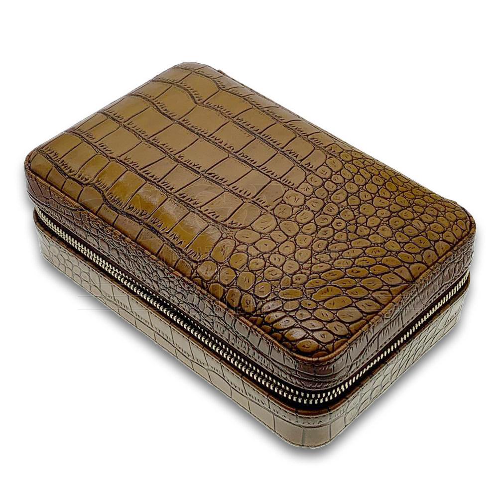 Luxury High Quality Embossed Brown Leather Cigar Case With Cutter