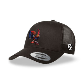 Black Curved Trucker with Smokin Cock Patch Angled