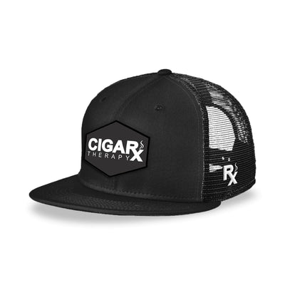 Black Flat Trucker with Black Classic Patch Angled