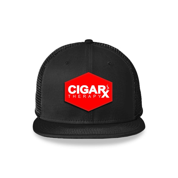 Black Flat Trucker with Red Classic Patch