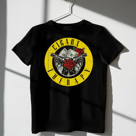 CIGARx Therapy Money Guns & Petals Crew Neck T-Shirt on Hanger