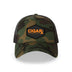 Camo Curved Trucker with Orange on Black Patch