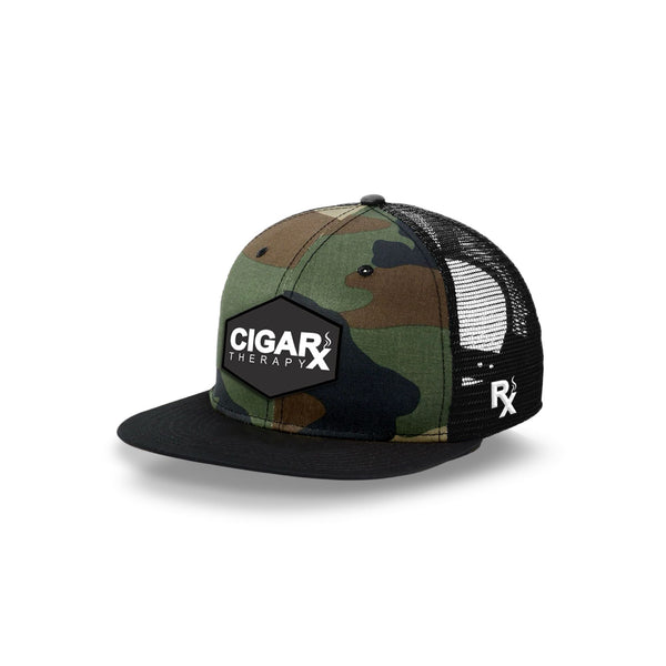 Camo Flat Trucker with Black Classic Patch