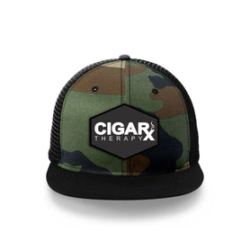 Camo Flat Trucker with Black Classic Patch