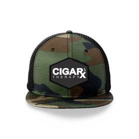 Camo Flat Trucker with Black Classic Patch