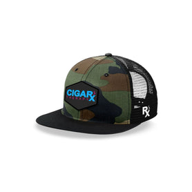 Camo Flat Trucker with Miami Edition Patch Angled Black Bill