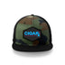 Camo Flat Trucker with Miami Edition Patch Front View Black Bill