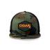 Camo Flat Trucker with Orange on Black Patch Front View Camo Bill