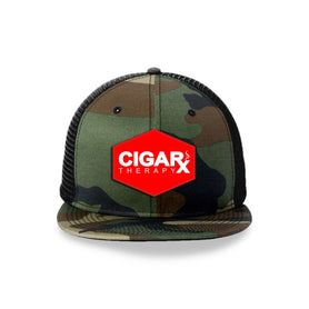 Camo Flat Trucker with Red Classic Patch Camo Bill Front View