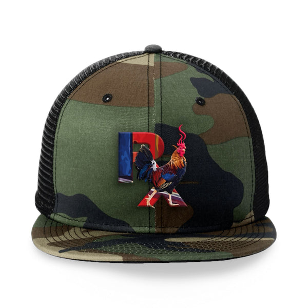 Camo Flat Trucker with Smokin Cock Patch Front