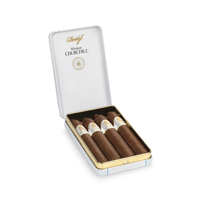 Davidoff Winston Churchill Traveller Belicoso Tin of 4 Open