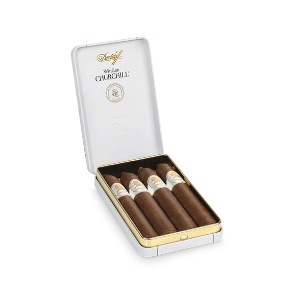 Davidoff Winston Churchill Traveller Belicoso Tin of 4 Open