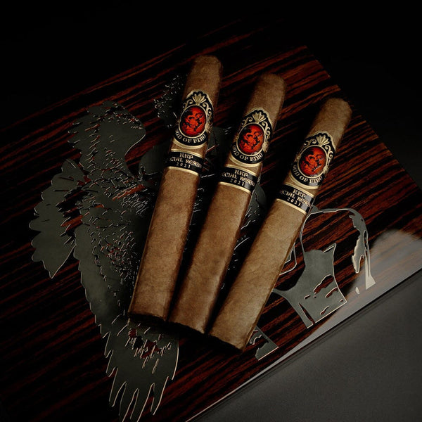 God of Fire KKP Special Reserve Toro Extra 54 3 Cigars on Humidor