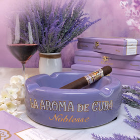 La Aroma de Cuba Noblesse Lavender Ceramic Ashtray with Wine and Cigar