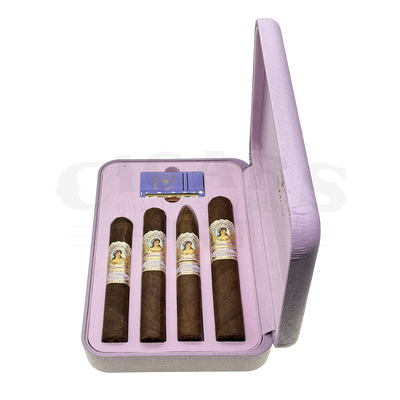 La Aroma de Cuba Noblesse 4-Cigar + S.T. Dupont Lighter Gift Set Open 