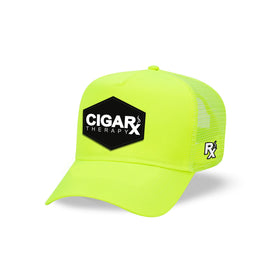 Yellow Curved Trucker with Black Classic Patch Angled
